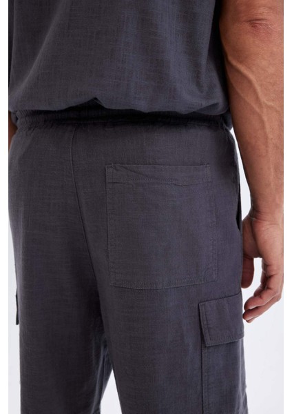 Relax Fit Pamuklu Kargo Cepli Basic Düz Bermuda Şort C7672AX24SM