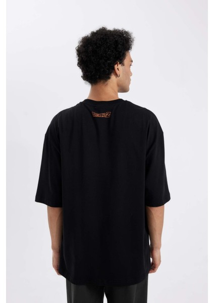 %100 Pamuk Dragon Ball Loose Fit Bisiklet Yaka Sırt Baskılı Kısa Kollu Tişört C6526AX24AU