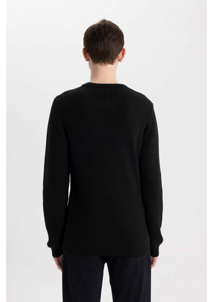 Standart Fit Normal Kesim Bisiklet Yaka Dokulu Triko Kazak C8814AX24WN