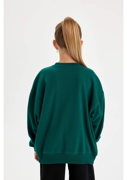 Kız Çocuk Oversize Geniş Kalıp Bisiklet Yaka Baskılı Okul Sweatshirt C7778A824AU