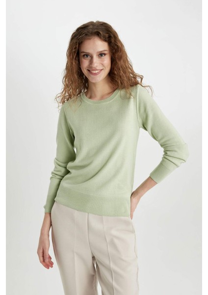 Regular Fit Yumuşak Dokulu Bisiklet Yaka Basic Düz Triko Kazak F7091AZ24WN