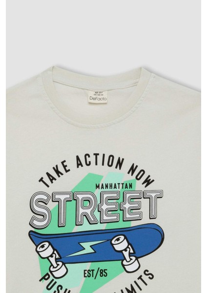 Erkek Çocuk Bisiklet Yaka Baskılı Kısa Kollu Tişört