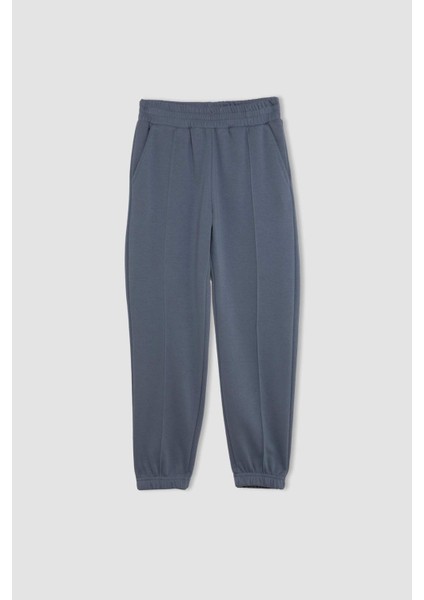 Kız Çocuk Gri Standart Fit Beli Paçası Lastikli Cepli Basic Düz Okul Jogger Eşofman Altı X9036A624AU