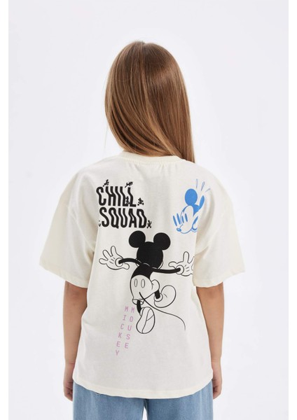 Kız Çocuk Disney Mickey & Minnie Oversize Geniş Kalıp Bisiklet Yaka Kısa Kollu Tişört C7354A824AU