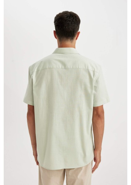 %100 Pamuk Regular Fit Yazlık Polo Yaka Basic Düz Kısa Kollu Gömlek D1057AX24AU