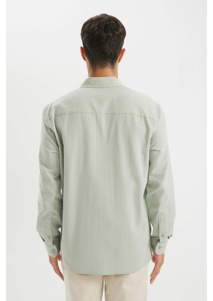 %100 Pamuk Regular Fit Polo Yaka Oxford Basic Düz Uzun Kollu Gömlek A8028AX24AU