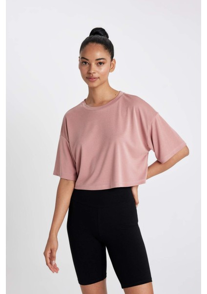 Fit Crop Bisiklet Yaka Sporcu Modal Kısa Kollu Tişört D2978AX24HS