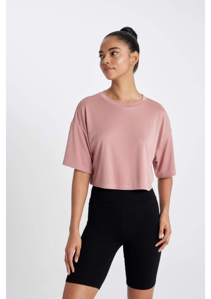 Fit Crop Bisiklet Yaka Sporcu Modal Kısa Kollu Tişört D2978AX24HS