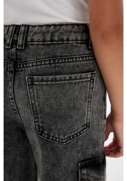 Kız Çocuk Wide Leg Kargo Cepli Geniş Bol Paça Jean Pantolon C8541A824AU