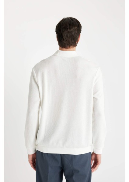 Regular Fit Polo Yaka Jakarlı Triko Sweatshirt A9785AX24AU