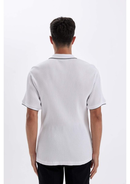 Slim Fit Dar Kesim Kısa Kollu Fitilli Kaşkorse Yarım Fermuarlı Polo Tişört D3948AX24SM