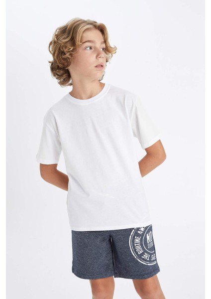 Erkek Çocuk Bisiklet Yaka Beyaz Kısa Kollu Basic Düz Okul Tişörtü K1687A624AU