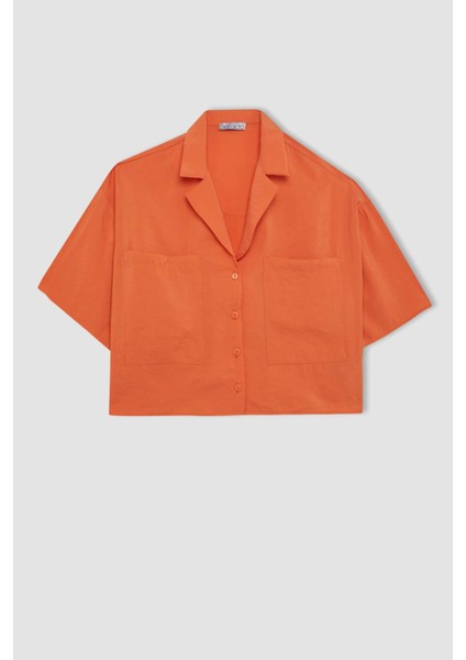 Oversize Geniş Kalıp Pijama Yaka Modal Kısa Kollu Gömlek X7255AZ24HS