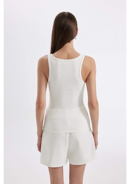 Slim Fit Dar Kesim Çizgili Yuvarlak Yaka Fitilli Kaşkorse Atlet D1357AX24SM