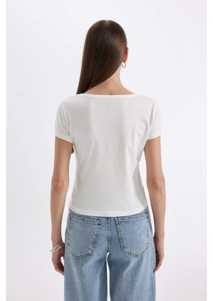 Regular Fit Bisiklet Yaka Penye Basic Düz Kısa Kollu Tişört D4455AX24HS