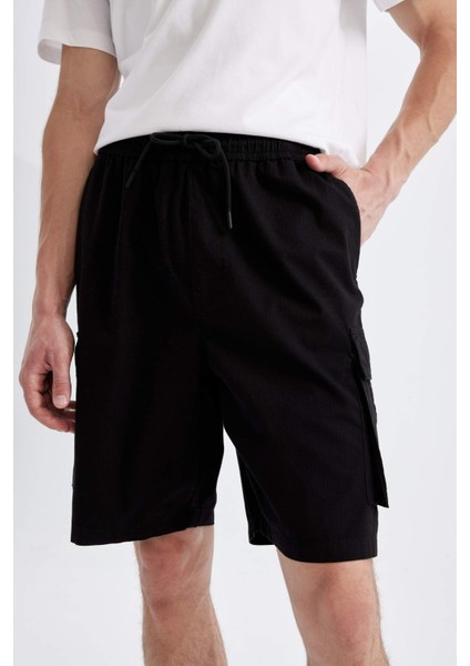 Relax Fit Düz Paça Gabardin Kargo Bermuda Şort C5400AX24SM