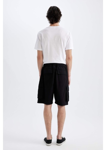 Relax Fit Düz Paça Gabardin Kargo Bermuda Şort C5400AX24SM
