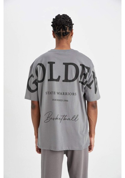 Fit NBA Golden State Warriors Oversize Geniş Kalıp Bisiklet Yaka Baskılı Pamuklu Kısa Kollu Tişört C9258AX24AU