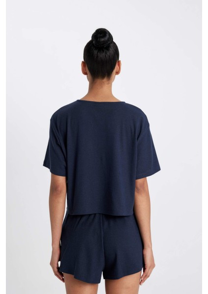 Fit Crop Bisiklet Yaka Sporcu Ribana Kısa Kollu Tişört A9916AX24SM