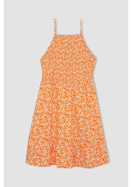 Coool Halter Yaka Çiçekli Maroken Askılı Mini Elbise C0925AX24HS