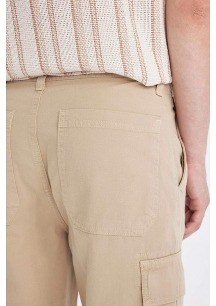 Relax Fit Düz Paça Gabardin Kargo Bermuda Şort C5382AX24SM