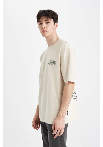 Rick and Morty Oversize Geniş Kalıp Bisiklet Yaka Sırt Baskılı Kısa Kollu Tişört B8100AX24SM