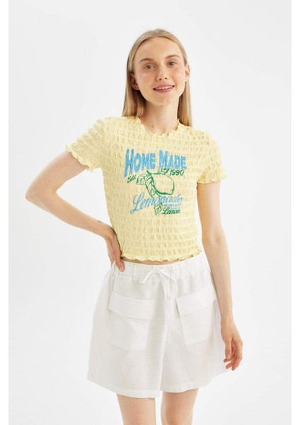 Fitted Bisiklet Yaka Baskılı Kısa Kollu Tişört D2616AX24SM