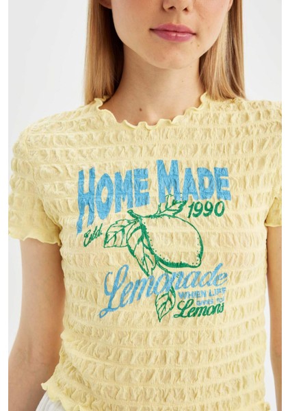 Fitted Bisiklet Yaka Baskılı Kısa Kollu Tişört D2616AX24SM