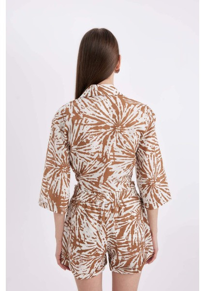 Crop Desenli Vual Yarım Kollu Bluz D2973AX24SM