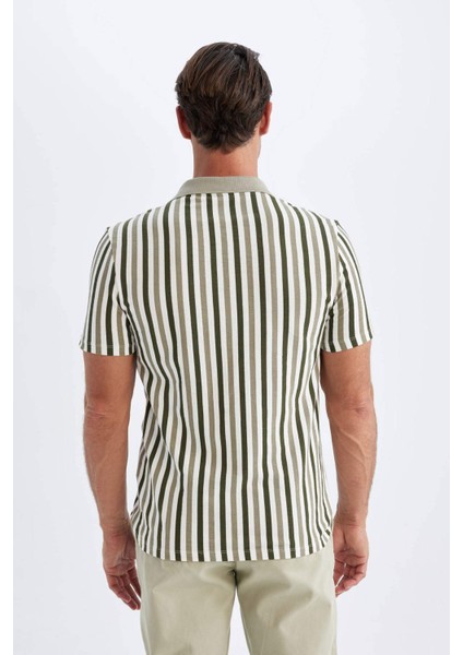 Slim Fit Dar Kesim Çizgili Kısa Kollu Polo Tişört D4795AX24SM