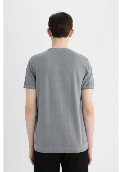 Standart Fit Yıkamalı Soluk Efektli Bisiklet Yaka Kısa Kollu Triko Tişört C4913AX24SM