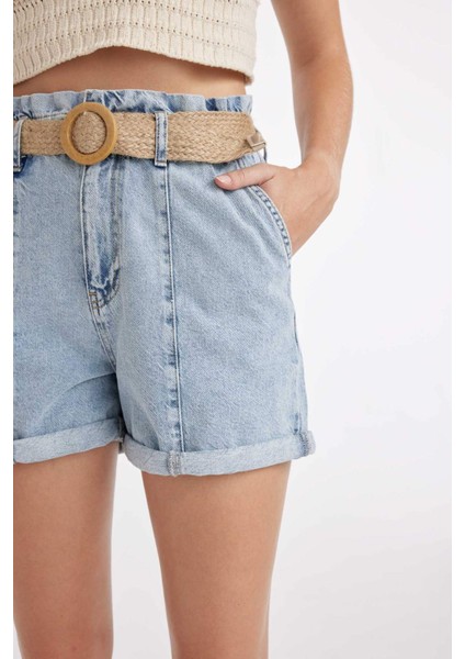 Paperbag Yüksek Bel Katlamalı Paça Jean Şort C0694AX24SM