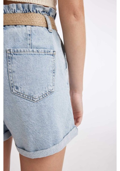 Paperbag Yüksek Bel Katlamalı Paça Jean Şort C0694AX24SM