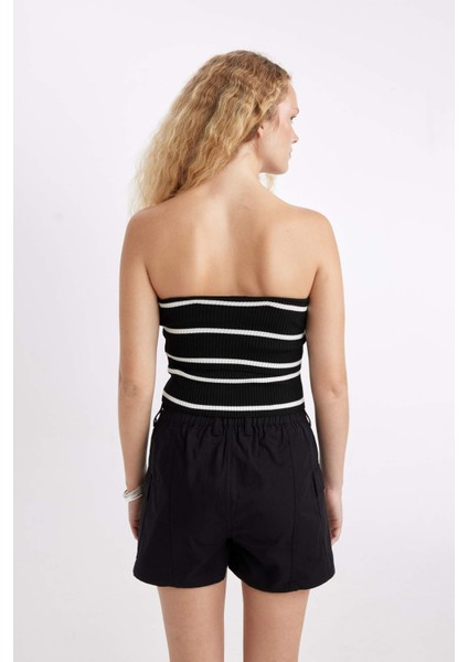 Slim Fit Dar Kesim Çizgili Straplez Bluz D4232AX24HS