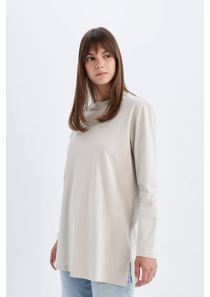 Regular Fit Bisiklet Yaka Basic Düz Uzun Kollu Tişört Tunik C9609AX24SM