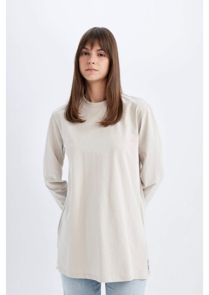 Regular Fit Bisiklet Yaka Basic Düz Uzun Kollu Tişört Tunik C9609AX24SM
