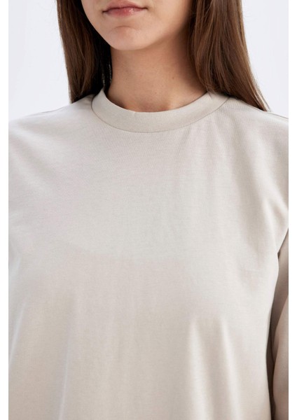 Regular Fit Bisiklet Yaka Basic Düz Uzun Kollu Tişört Tunik C9609AX24SM
