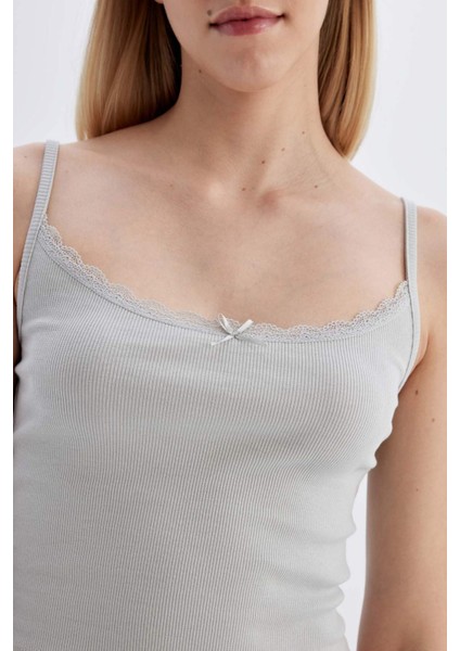 Fitted Dar Kesim Kare Yaka Fitilli Kaşkorse Askılı Atlet D1240AX24SM