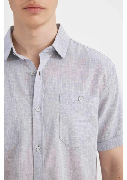 Slim Fit Dar Kesim Yazlık Polo Yaka Keten Görünümlü Kısa Kollu Gömlek N9073AZ24SM