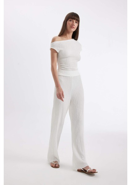 Regular Fit Beli Lastikli Basic Düz Bürümcük Pantolon D4415AX24SM