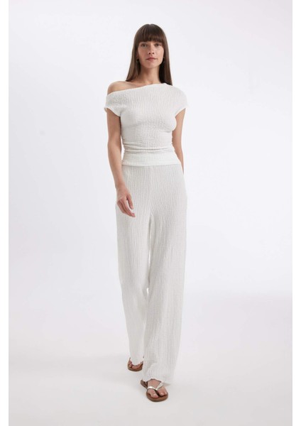 Regular Fit Beli Lastikli Basic Düz Bürümcük Pantolon D4415AX24SM