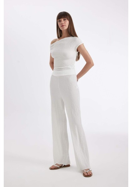 Regular Fit Beli Lastikli Basic Düz Bürümcük Pantolon D4415AX24SM