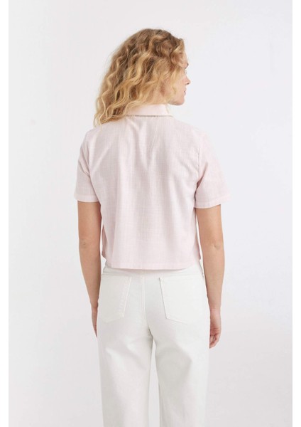 Crop Kısa Kollu Açık Pembe Gömlek D4170AX24SM