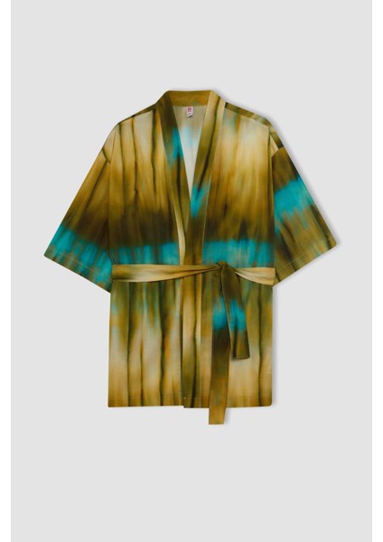 Desenli Pamuklu Kimono-Fall in Love D0453AX24SM