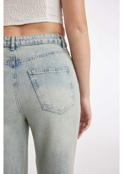 90's Wide Leg Yüksek Bel Uzun Jean Yıkamalı Pantolon D2961AX24HS