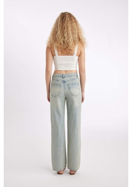 90's Wide Leg Yüksek Bel Uzun Jean Yıkamalı Pantolon D2961AX24HS