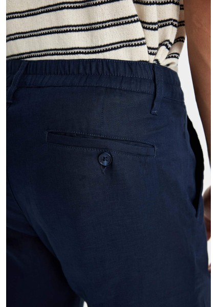 %100 Keten Normal Kesim Crop Duble Paça Yazlık Kumaş Pantolon C1826AX24SM