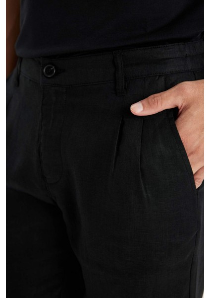 %100 Keten Normal Kesim Crop Duble Paça Yazlık Kumaş Pantolon C1826AX24SM