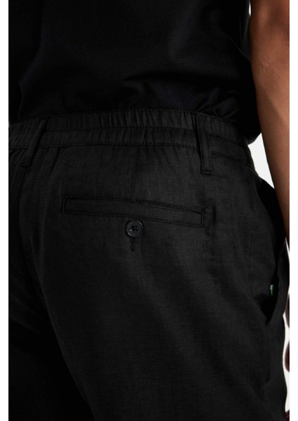 %100 Keten Normal Kesim Crop Duble Paça Yazlık Kumaş Pantolon C1826AX24SM