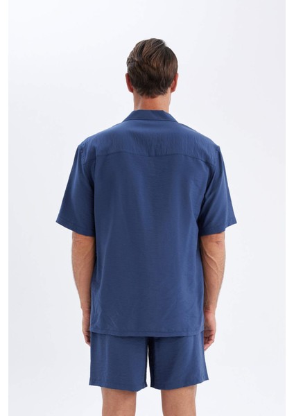 Relax Fit Yazlık Polo Yaka Basic Düz Kısa Kollu Gömlek C8157AX24SM